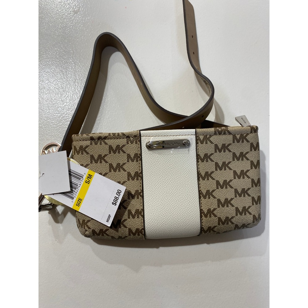 Michael Kors Brown Monogram White Panel Adjustable Belt Bag Fanny Pack S/M NEW